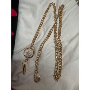 Michael kors mk crystal circle curb chain belt/necklace/strap L/XL gold